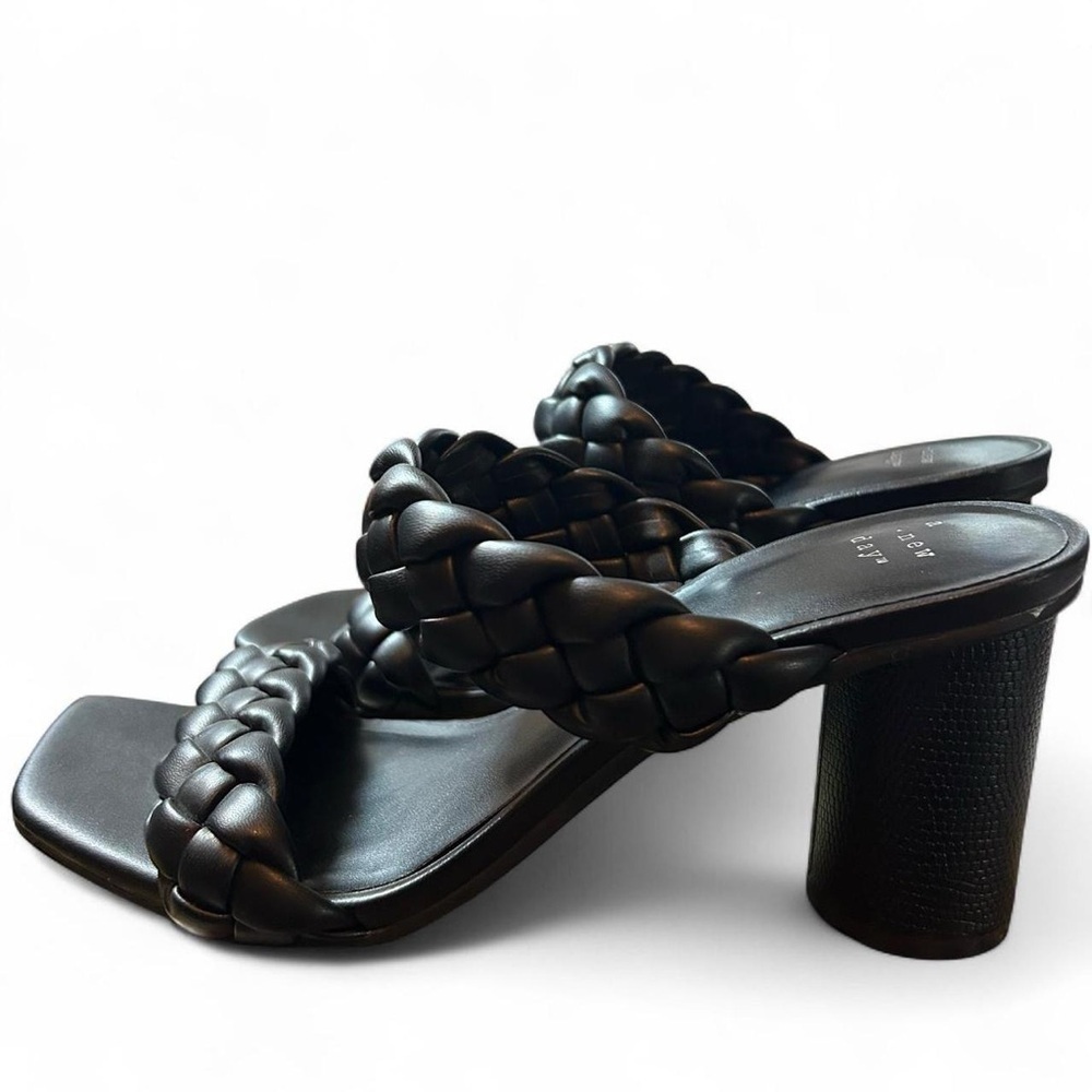 Women’s Black Braided Sandals – Size 7 | Chunky Round Heel Like New | a. New Day